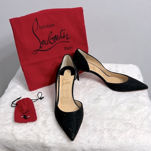 Christian Louboutin Iriza 100 Black Glitter Pumps w/Dust Bag size EU 37 NWOB - Picture 1 of 12